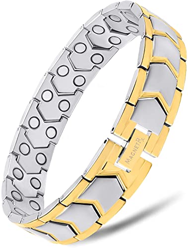 MagnetRX® Ultrastarkes Magnetarmband - Magnetbänder für Herren - Herrenarmband längenverstellbar mit Größenbestimmungswerkzeug (Silber & Gold) Cover