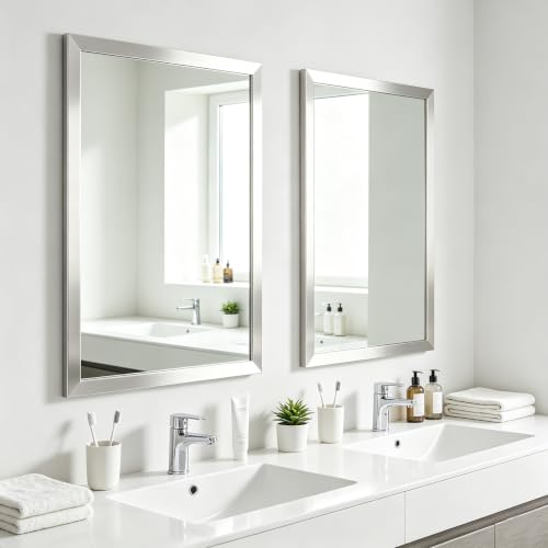 Image of Bathroom Mirror for Over Sink 36x24 Inch Rectangular Wall Mirror, Nickel