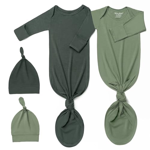 Image of Noah Baby Super Soft Newborn Knotted Gown Set - Silky Infant Sleepwear with Long Sleeves, Includes Hat & Headband (2-Pack)