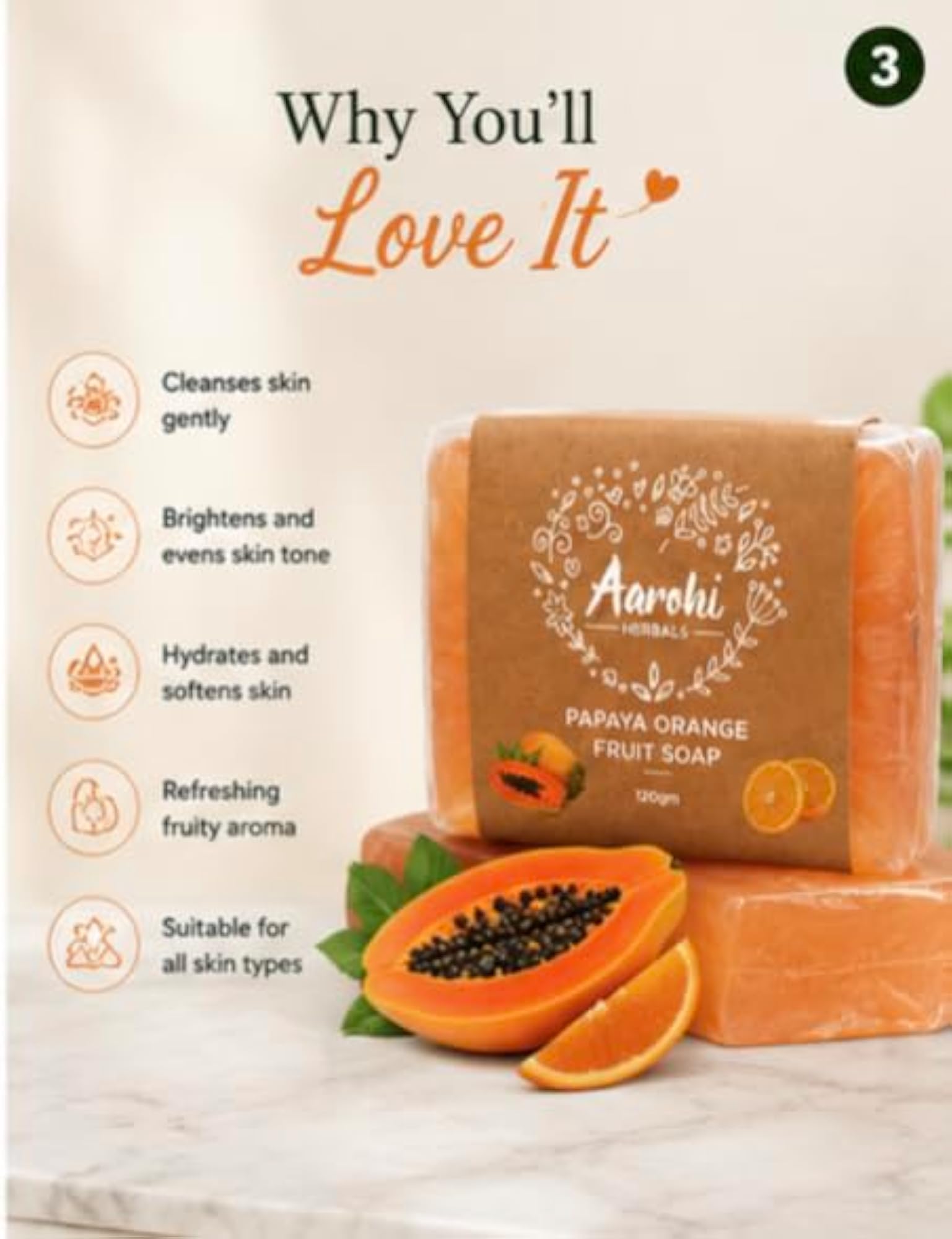 Papaya Fruit Soap, Brightening and Moisturizing Herbal Skincare Bar