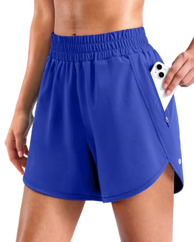 SANTINY Women's 3"/4"/5" Athletic Running Shorts(Neon Blue-L5_L)