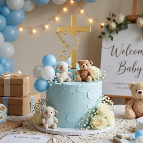 10PCS Tortendeko Taufe,Taufe Gold Acryl Topper Tortendeko zur Tauftorte Tortenstecker Torten Deko,für Junge Mädchen Boy Girl Jungen Kommunion Cake Kreuz Kuchen Torte Caketopper Toppers Personalisiert