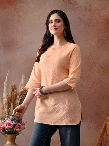 Image of Amazon Brand - Tavasya Women Pure Cotton Katha Plain Short Regular Fit Kurti |Short Top| Solid Casual Tunic
