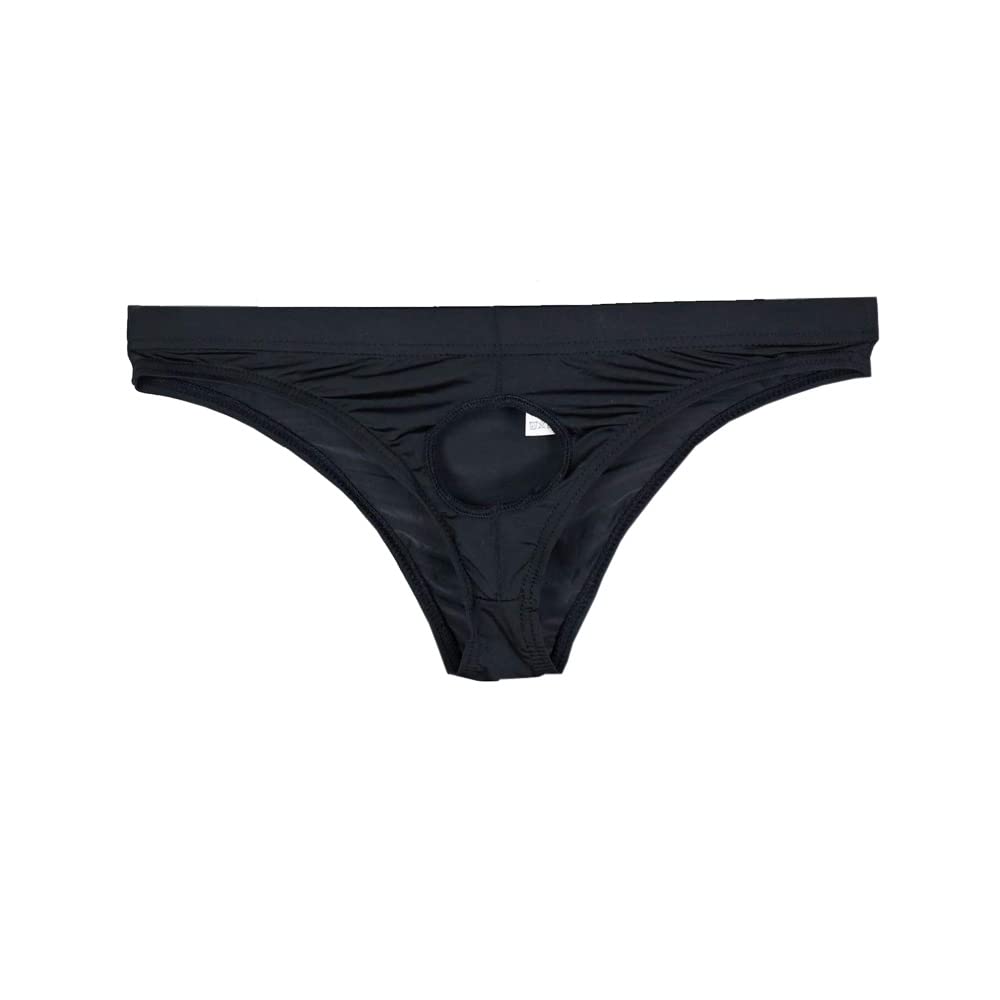 Mens Solid Color Ice Silk Open Front Bikini Briefs Underwear