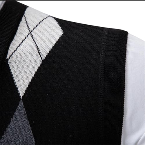 Men Plaid Contrast Sweater Vest V-Neck Sleeveless Casual Thick Pullover Kntted Waistcoat4
