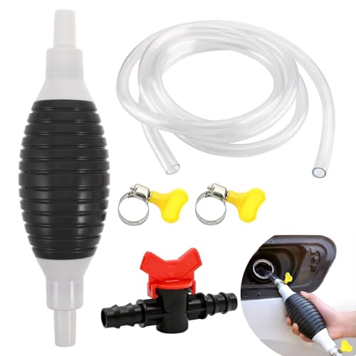 Fuel Syphon Pump, Siphon Pump Kit with 2 M PVC Hoses, Syphon Tube Liquid Transfer Pump Hand Siphoning Kit for Car Gasoline Fuel Petrol Gas Liquid