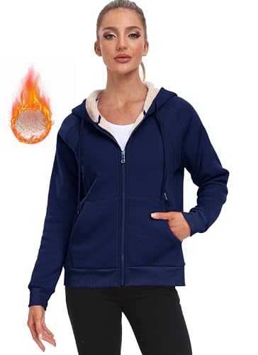 Image of MoFiz Zip Up Hoodie Women Fleece Lined Jackets Winter Coats With Pocket