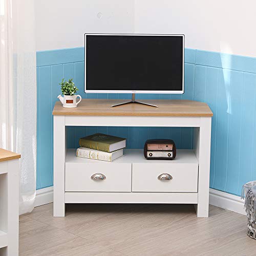 CF Furniture Living Room 4 Piece Set Lamp Table Coffee Table TV Stand Multi Storage CupboardModern Simple Practical White+Oak - Image 5