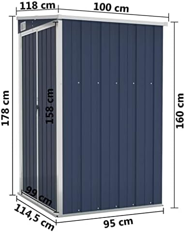 Wall-mounted Garden Shed Metal Tool Shed Storage Room Large Waterproof Outdoor Storage for Bins, Garden Tools, Outdoor Toys Anthracite 118x100x178 cm Steel