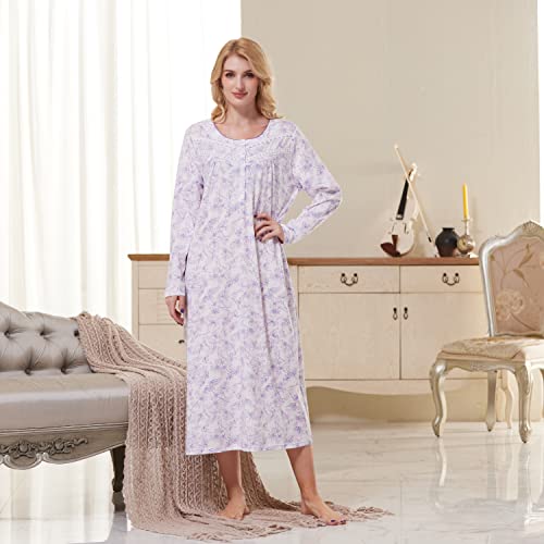 Keyocean Nightgowns For Women, Soft 100% Cotton Comfy Lightweight Pretty Older Ladies Housedress, Lily Floral On Cream, Small #TOP5