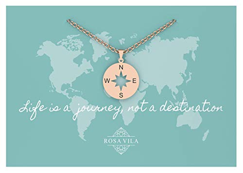 Rosa Vila Inspirational Compass Necklace, Friendship Compass Necklace for Women, Iâ€™d Be Lost Without You Friendship Necklace, Compass Jewelry (Rose Gold Tone)