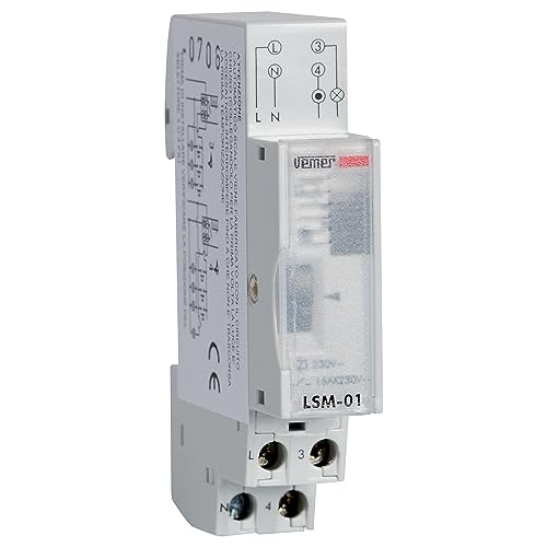 Preisvergleich Produktbild VEMER VE073300 LSM-01 Elektromechanischer Treppenlichtschalter, Zeitschalter für Treppenhaus, 1 Modul DIN, 230V AC, 1 Relais 16A, Hellgrau