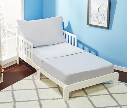 EVERYDAY KIDS 3 Piece Toddler Sheet Set - Soft Breathable Microfiber Toddler Bedding - Includes a Flat Sheet, a Fitted Sheet and a Pillowcase - Solid Grey