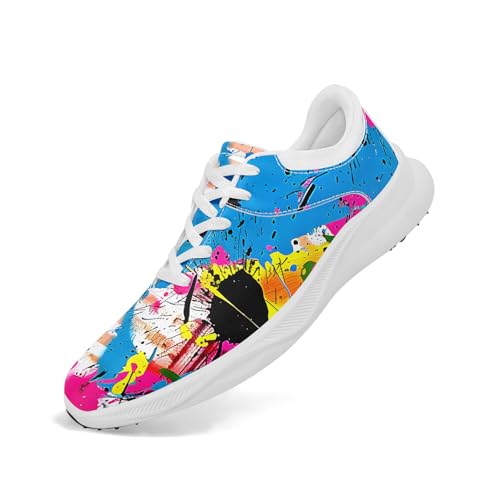 Spikeless Golf Shoes for Men, Women's Breathable Abstract Art Non-Slip Sports Walking Shoes with Air-Outer Golf Sneakers