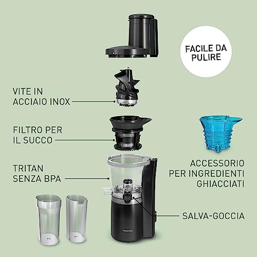 Panasonic Slow Juicer MJ-L700KXE, Estrattore Elettrico, Spremitura di Frutta e Verdura Intera, Apertura 75mm, Design Elegante e Sottile, Sicuro e Pratico, Nero - immagine 5