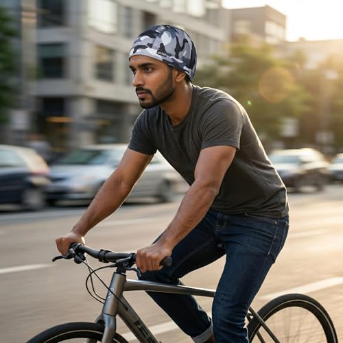 Image of Unisex Helmet Skull Cap for Bikers & Cyclists, Polyester Head Cap, Hair Inner Helmet Cap for Men, Sweat Cooling Beanie Cap, Skull Mask for Summer, Bike Accessories