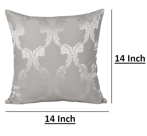 Image of Home- The Best is for You Designer Self Design Cotton 275 TC Cushion Covers Pack of 2 (Grey Ogee, 14X14 Inch) Ideal for Sofas, Chairs, Cars & Hotels