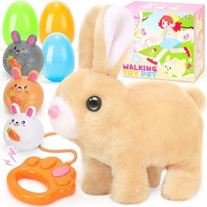 CatchCute Easter Plush Bunny Toys for Kids,Interactive Bunny with Sounds,Can Walk,Wag Tail and Twitch Nose with Remote Control Leash,Easter Eggs with Pull Back Cars,Easter Birthday Gift for Toddlers