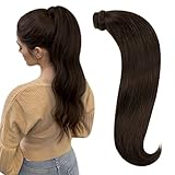 RUNATURE Ponytail Extension Echthaar Pferdeschwanz Zopf 30cm Farbe 2 Dunkelstes Braun 12 Zoll 70g Haarteile Echthaar Haarverlängerung