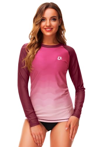 Image of Deerose Womens Gradient Rash Guard UPF 50+ Swim Shirts Surfing Top with Thumb Hole