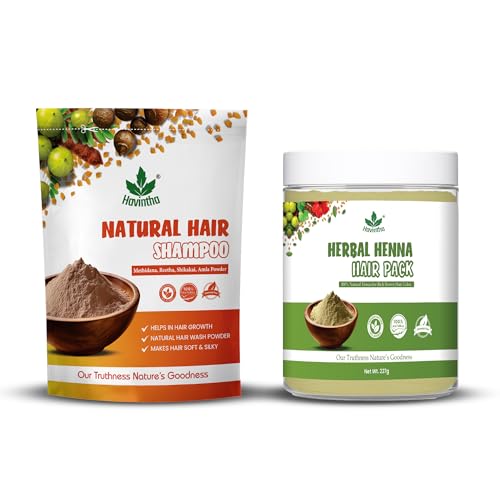 Image of Havintha Amla Reetha Shikakai Methidana Powder Shampoo And Herbal Henna Powder (227g+227g)