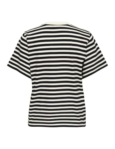 ONLY Damen Onllivina S/S Stripe Tee JRS, Cloud Dancer/Stripes:Black Stripes, M – Ansicht 4