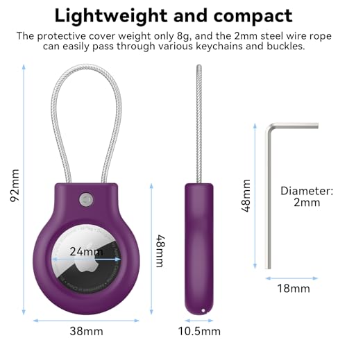 Image of Meliya at Holder for Apple at Secure Holder with Wire Cable, 4 Pack Air Tag Lock Case Keychain Key Ring Key Chain Luggage Tag for Keys, Luggage & More - Dark Purple