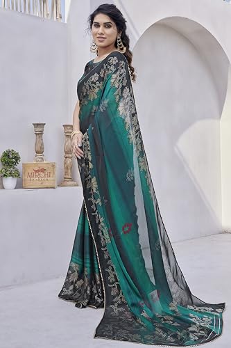 Image of MIRCHI FASHION Saree for Woman Chiffon Foil Work Floral Printed | Ethnic Sari for Function and Farewell with Unstitched Blouse Piece (Available in 15 Colors)