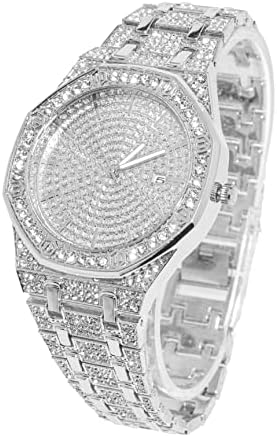 Halukakah Diamond Watch for Men – Hunter – 18K Real Gold/Platinum White Gold Plated & Handset Diamonds Iced Out,40MM Width Octagonal Dial,Wristband 8.7”,Cuban Link Chain 8″+18″,Comes with Giftbox