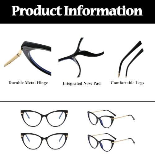 Image of LJCZKA Blue Light Blocking Glasses Women Anti Eye satrain Computer Cat eye Eyeglasses Cateye Clear Frame
