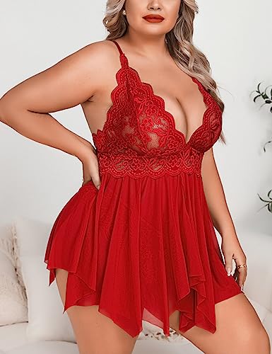 Aranmei Dessous in ÃbergröÃe für Damen, vorne offen, Babydoll, Dessous, Riemen, Spitzen-Chemise, sexy Nachtwäsche – Bild 5