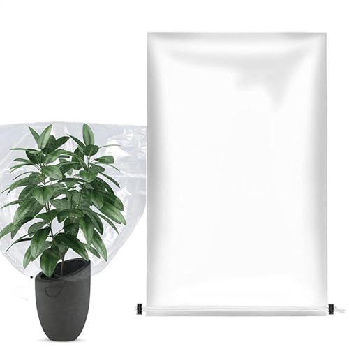 Protección de invierno para plantas, protector transparente de lluvia y heladas, protector impermeable para plantas, de cubierta de invernadero de polietileno con cordón para arbustos, árboles