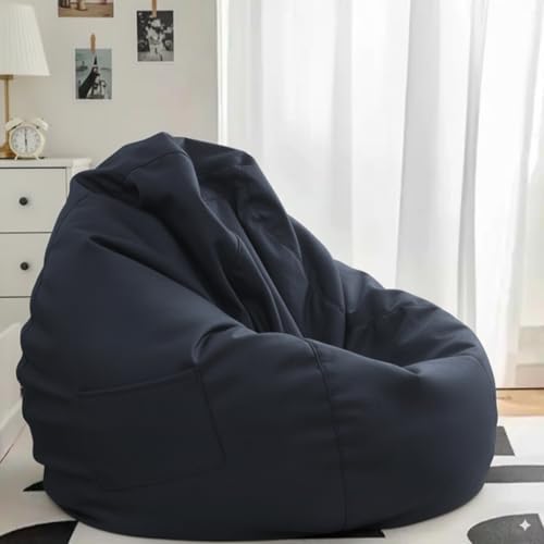 Image of 4XL Leatherette Bean Bag Chair with Footrest & Cushion with Beans Filled (Ready to Use) Color- (Navy Blue, Bean Bag Only)