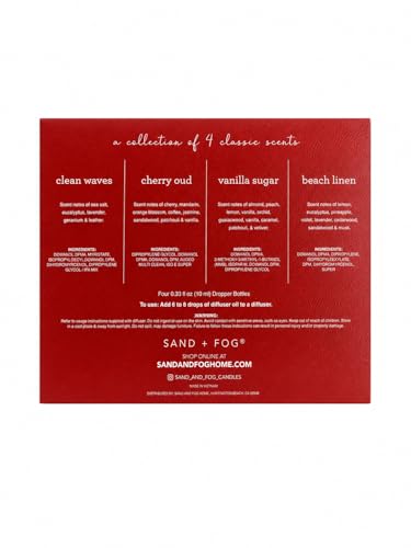 Image of Sand + Fog Diffuser Oils Gift Set, 4 Pack, 0.33 fl oz Each (Clean Waves, Cherry, Vanilla, Beach Linen)