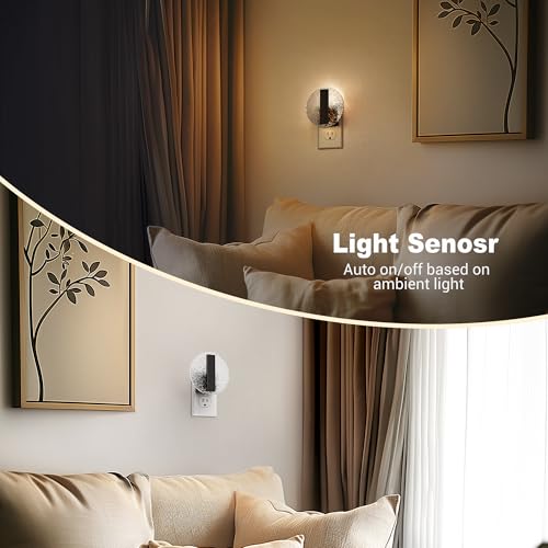 Image of JandCase Night Light, LED Night Lights Plug into Wall, 3000K Warm White Nightlight with Dusk to Dawn Light Sensor, 0-100LM Adjustable Brightness, for Bathroom, Bedroom, Hallway, Stairs, 2 Pack