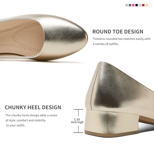 Jeekopeg Low Chunky Pumps Women's Round Toe Heels PU Leather Chunky Pump Shoes Classic Closed Toe Pumps Low Heel Dress Shoes for Women(Gold,US11) by Jeekopeg - Used condition - Image 4