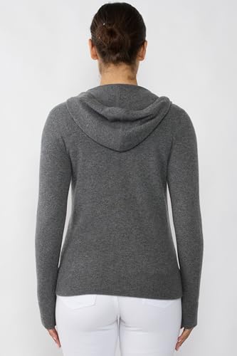 Image of JENNIE LIU Women's 100% Pure Cashmere Long Sleeve Zip Hoodie Cardigan Sweater