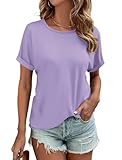 Cosonsen Women's T Shirt Short Sleeve Round Neck Summer Loose Fit Top Lavender XXL