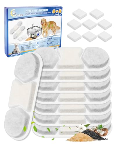 Cunina 8PCS Filter & Sponges Pet Water Fountain Filter Compatible with MAILOFY WF120 410oz/3.2Gal/12L & Fit for Zuqqony DYSJ01 Dog Water Bowl Dispenser, Filters Replacement for Cat Automatic Fountain