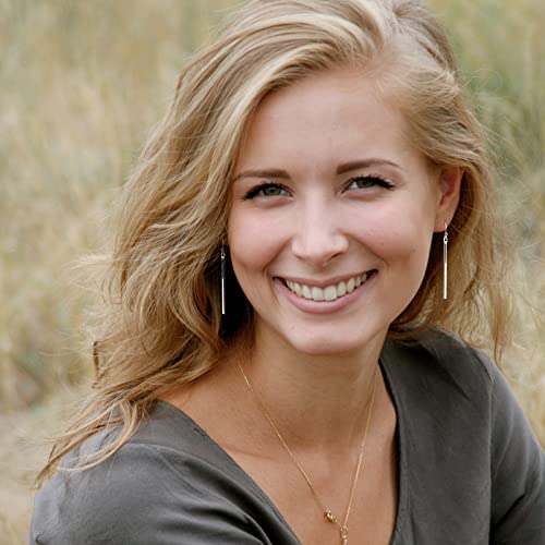 Handmade 925 Sterling Silver Dangle Earrings Hypoallergenic Stick Drop Long Vertical Bar Minimal Earrings for Women - Silver & Gold2