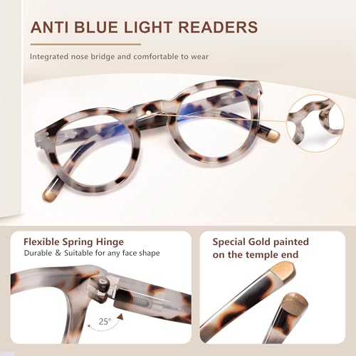 Image of EASY READ Retro Round Blue Light Blocking Reading Glasses for Women,Anti UV Readers for Women with Spring Hinge