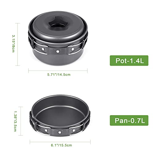 G4Free 14Pcs Camping Cookware Mess Kit Hiking Backpacking Picnic Cooking Bowl Non Stick Pot Pan Knife Spoon Set(13Pcs Black) #TOP2