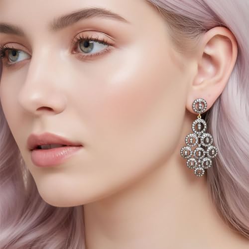 Boucles d'oreilles pendantes argent 925 et or 18K style victorien