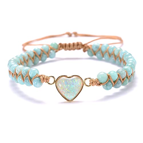 Bracelet opale coeur tressé main de haute qualité pour femme
