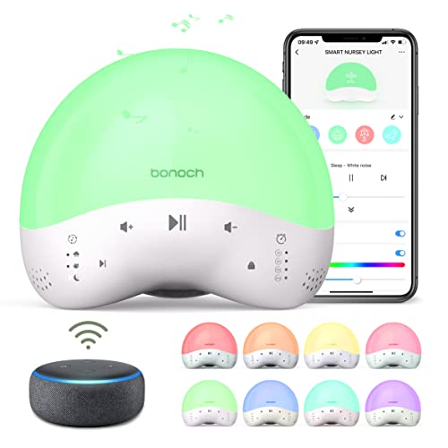 Image of bonoch Baby Sound Machine, Night Light, OK-to-Wake Clock, Time-to-Rise Sleep Trainer, White Noise Machine for Sleeping Baby, 25 Sounds for Kid Adult, Timer, Dimmable & APP & Voice Control with Alexa