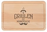 Large Bread Board, Chopping Board Made of Beech Wood with Engraving 'Grillen', 30 x 20 x 1.5 cm and Juice Groove Oiled Surface High-Quality Laser Engraving (Men's Thing)