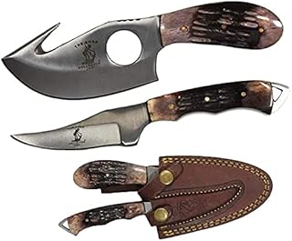 Bone Collector Hunting Knife Two Piece Set, 7" Straight Edge and 7" Gut Hook Blades Bone Full Tang Skinner (Bone) - Bone Collector