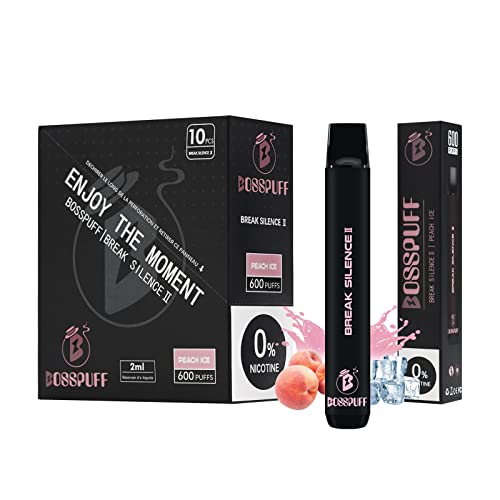 Vaper Desechables de Sabores, BOSSPUFF Vaper Sin Nicotina 600 caladas, Pod Desechable 10pcs(Hielo de Durazno) Cover