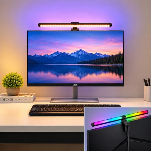 Image of XERGY Monitor Light Bar Touch Control Dual Side Lighting Front White+ RGB Backlight, Adjustable Angle, Dimmable, Eye-Care Lamp for PC, Gaming, Home, Office & Study-15.75inch (5V, USB Powered)