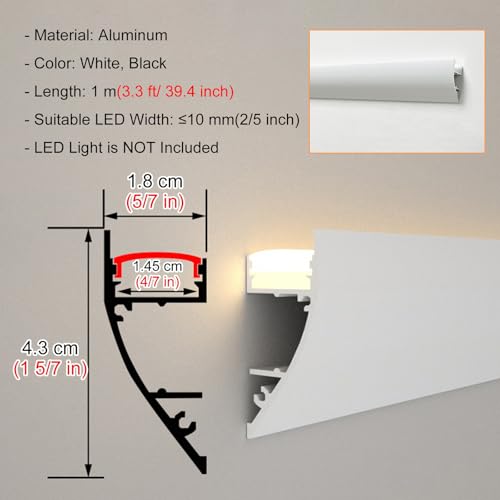 Corniche de plafond LED à diffusion indirecte avec profilé alu encastrable de 7 mètres - 5